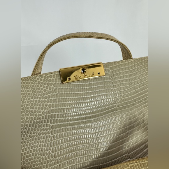 Vintage PALOMA PICASSO beige lizard leather embossed handbag purse X logo - Picture 14 of 16